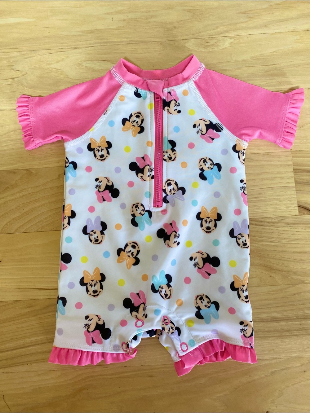 Disney Minnie Mouse Baby Swimsuit 0-3 Months One Piece Snap Infant Bathing Suit